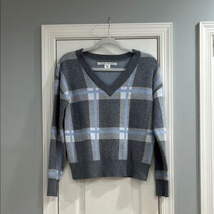 Max Studio Gray Plaid V-Neck Sweater